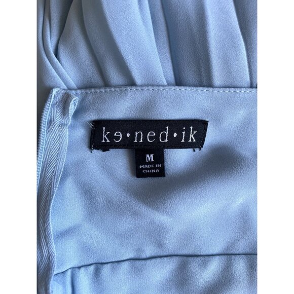 Kenedik Slate Blue Pleated Spaghetti Strap Waist Tie Women's Midi Dress Size M - Picture 6 of 7